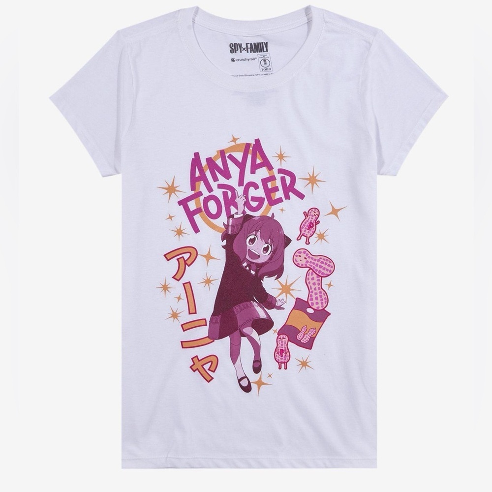 Spy X Family White and Purple‎ Short Sleeve Tee with Anime Graphic